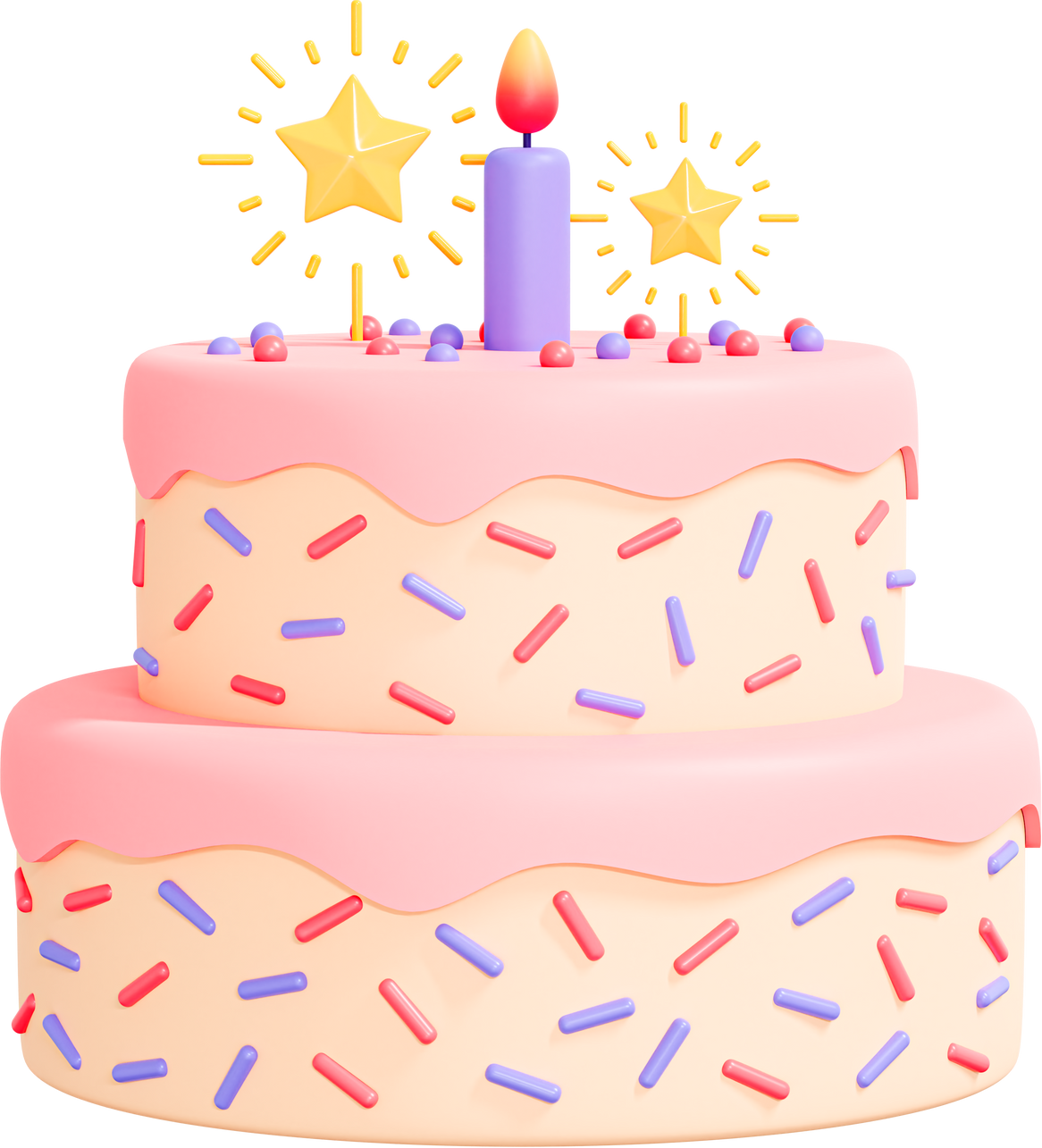 3D Birthday Cake with Candle and Sprinkles